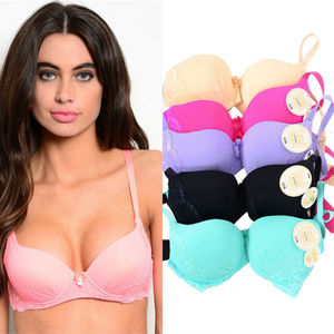 Plain Lace Push Up Bra, Pink Bra, Purple Bra, 34c